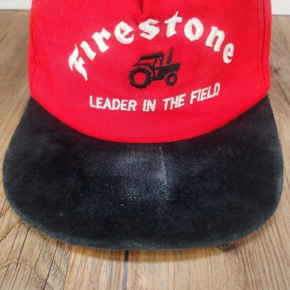 VTG Firestone Leader In The Field Strapback Hat Cap Red Black Tractors Farm USA - Picture 8 of 11